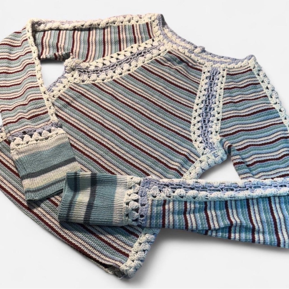 Free People Striped Knit Top in Blue, Cream & Rust